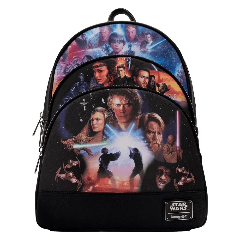 Loungefly Star Wars Prequel Trilogy Triple Pocket Mini Backpack 1 Loungefly Star Wars Prequel Trilogy Triple Pocket Mini Backpack