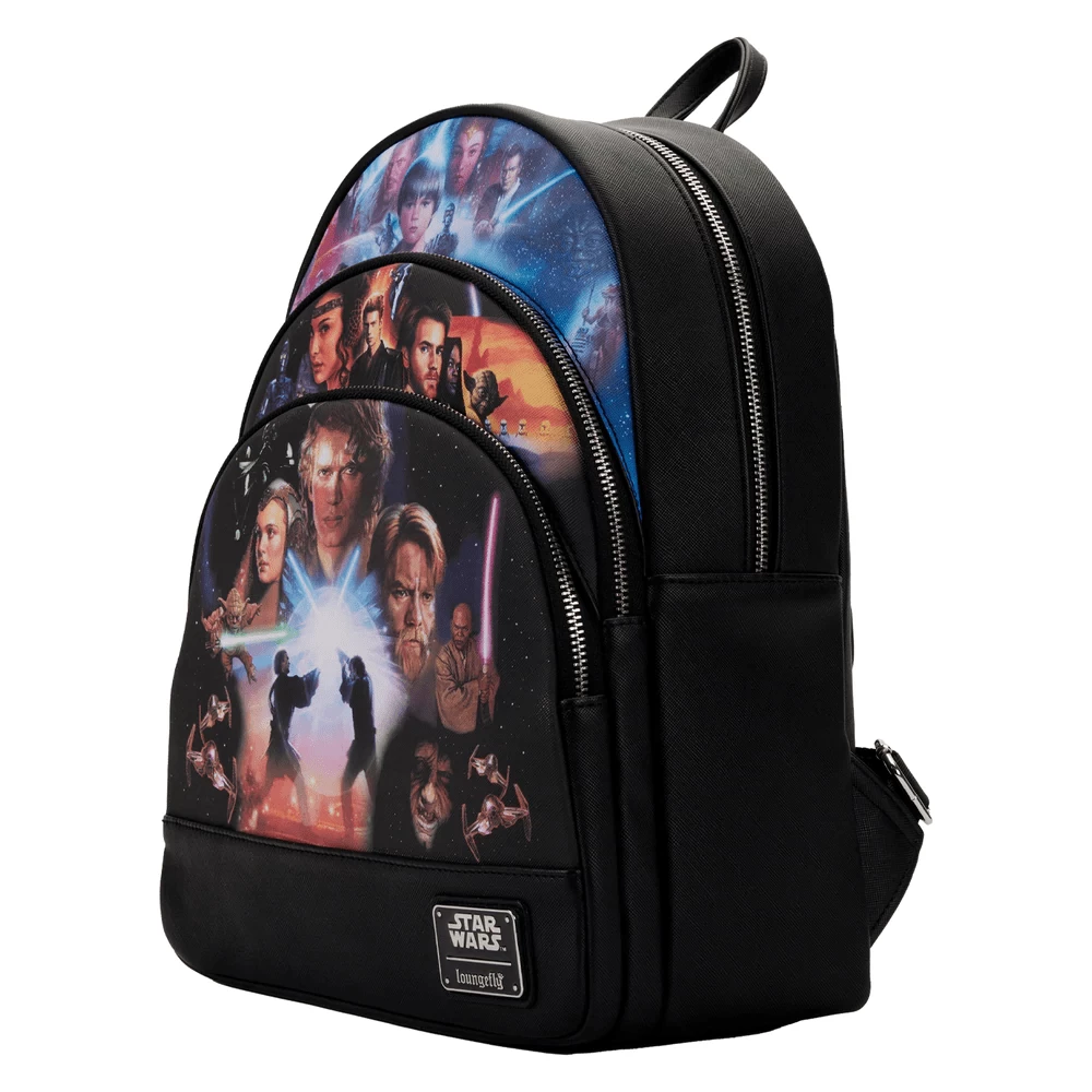 Loungefly Star Wars Prequel Trilogy Triple Pocket Mini Backpack 3 Loungefly Star Wars Prequel Trilogy Triple Pocket Mini Backpack